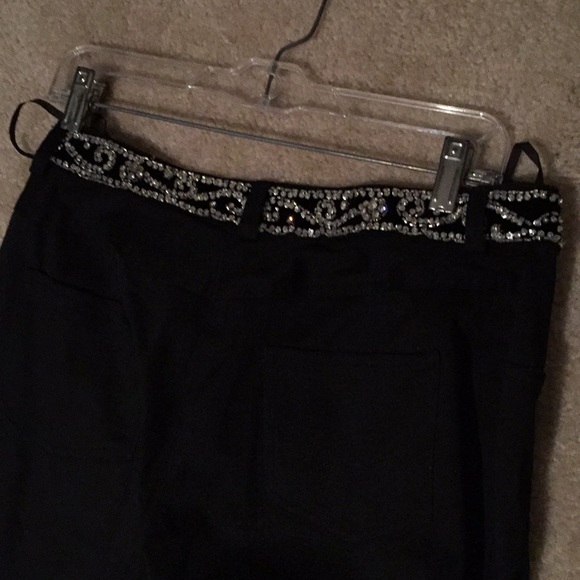 Basix ll stunning glamour 80’s Black stretch jeans/crystal belt. Extremely comfy - Picture 7 of 9